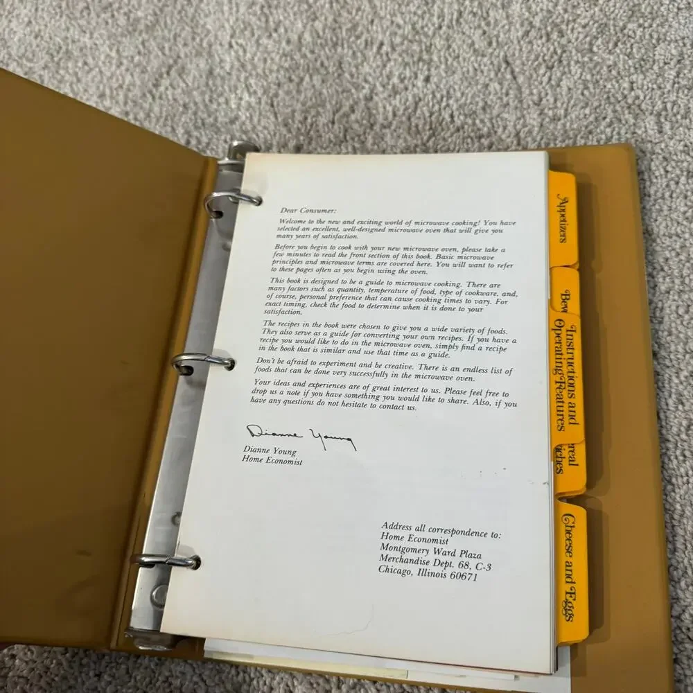 Vintage 1977 Montgomery Ward Adventures in Microwave Cooking Recipe Book Binder